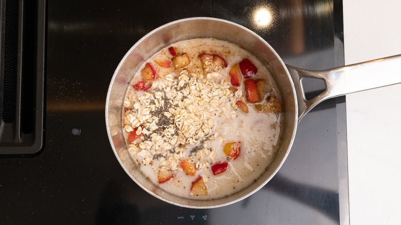oatmeal ingredients in saucepan