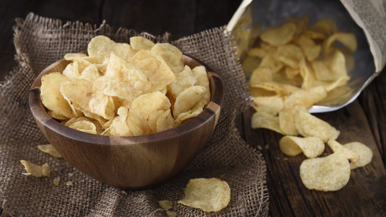 bowl and bag of potato chips