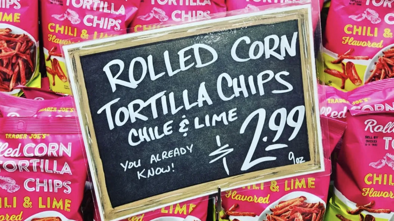 display of rolled tortilla chips at Trader Joe's