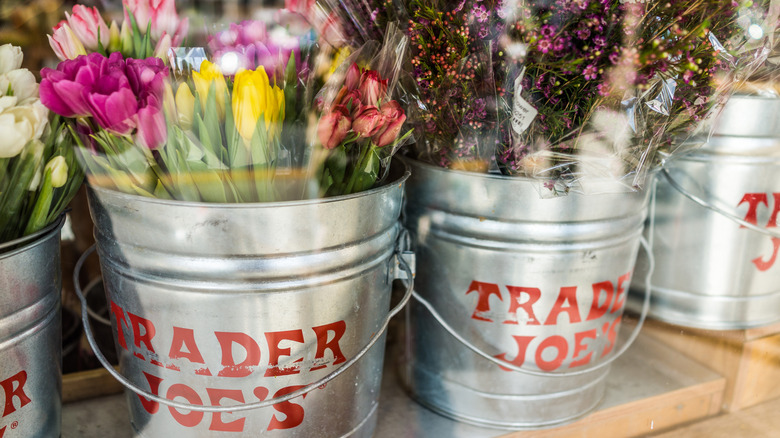 flower buckets at Trader Joe's