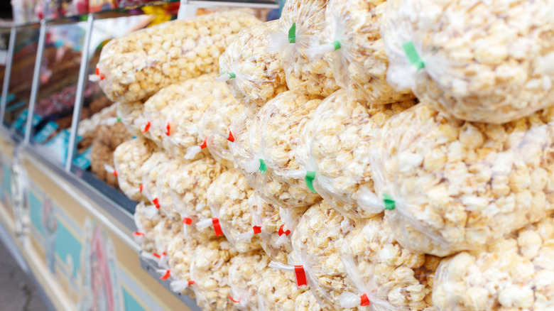 Buttered popcorn in clear plastic bags