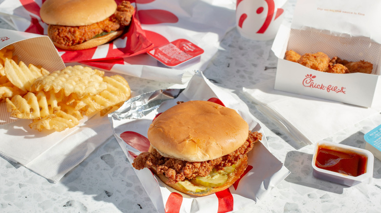 Various Chick-fil-A menu items on a table