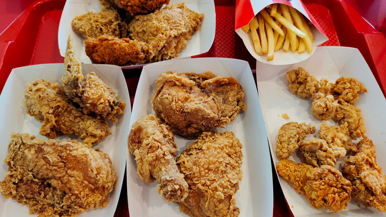 Several orders of fast food fried chicken