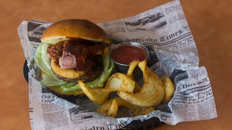 fast food burger with bbq and bacon