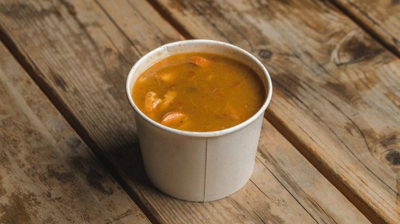 Cajun soup in to go container