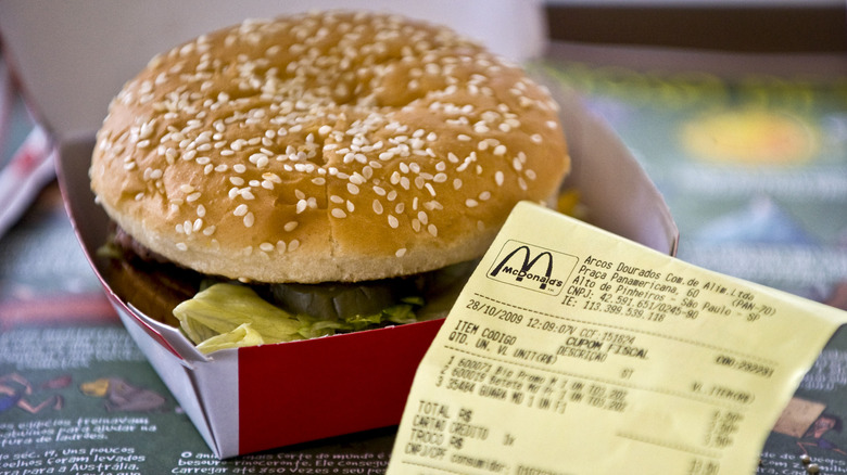 McDonald's burger and receipt 