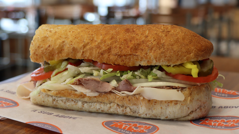 Jersey Mike's Club Supreme sub sandwich on a table