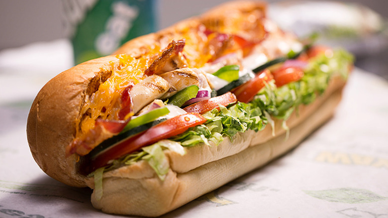 Subway Chicken & Bacon Ranch sandwich with lettuce and tomatoes