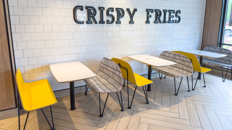 McDonald's dining room with uncomfortable benches