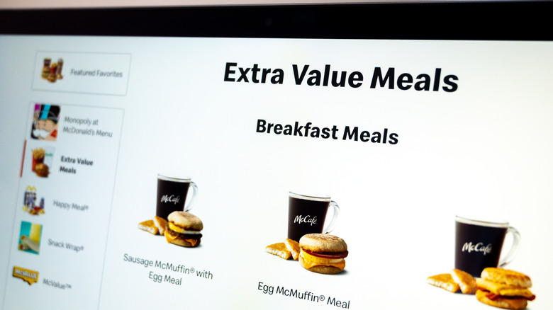 McDonald's breakfast menu on a laptop screen