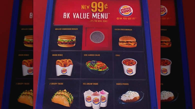 The red, blue, and black Burger King 99-cent value menu board