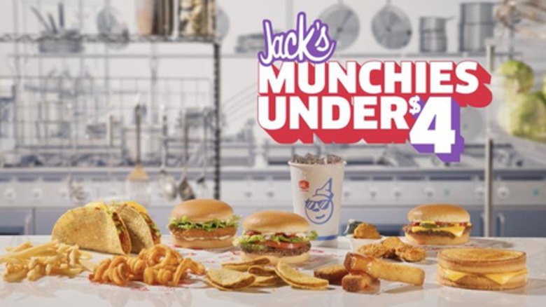 An ad for Jack's Munchies under $4 menu featuring a sleection of fast food items on a table