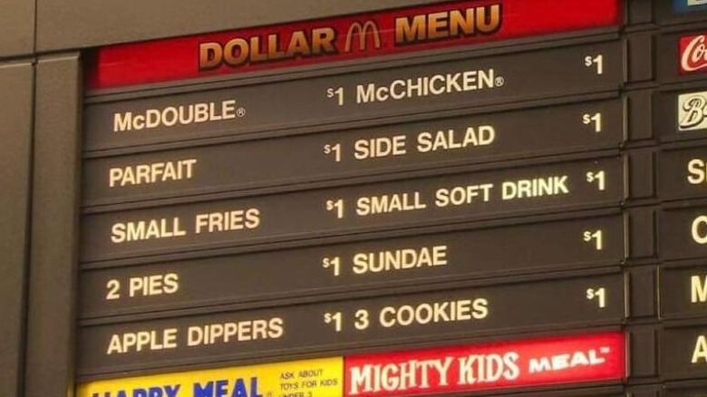 A McDonald's dollar menu board from the 2010s