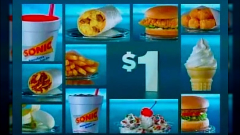 Multiple fast food items from Sonic centered around $1 in an old ad