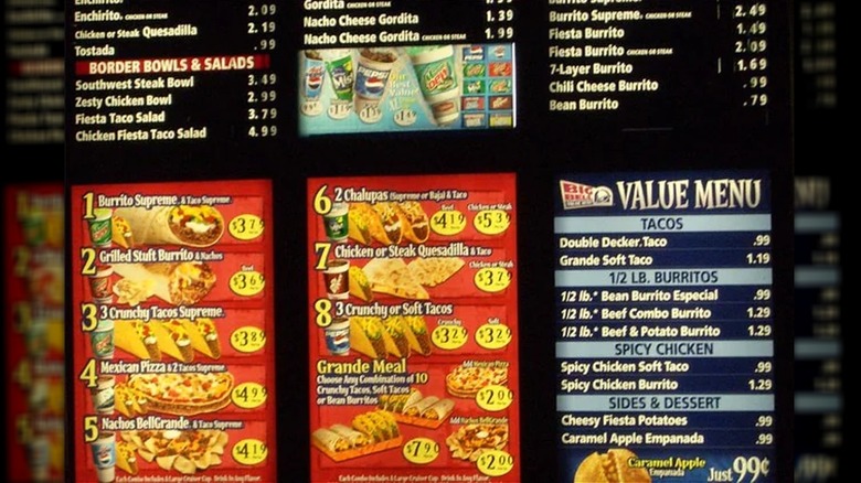 An old Taco Bell menu board with a value menu