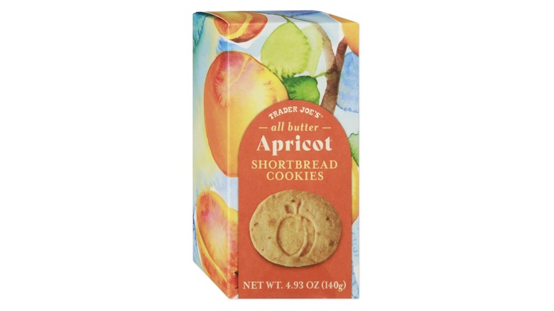 A beauty shot of Trader Joe's All Butter Apricot Shortbread Cookies on white background.