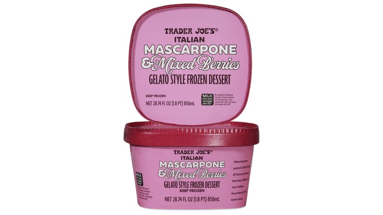 A beauty shot of Trader Joe's Italian Mascarpone and Mixed Berries Gelato Style Frozen Dessert