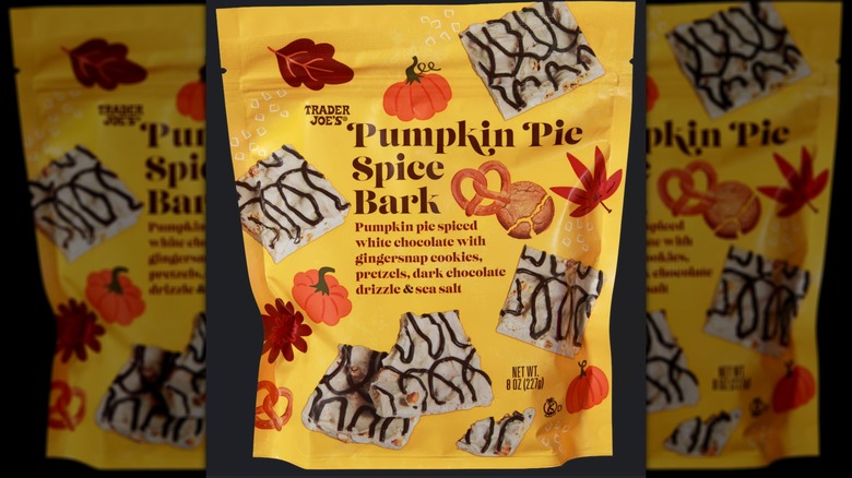 A bag of Trader Joe's Pumpkin Pie Spice Bark