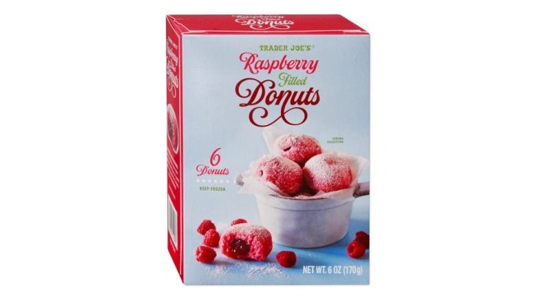 A beauty shot of Trader Joe's Raspberry Filled Donuts on a white background