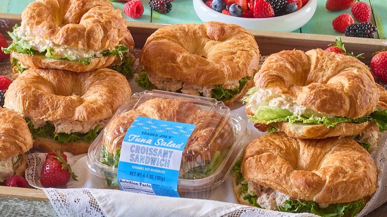 A tray full of Trader Joe's Tuna Salad Croissant Sandwiches