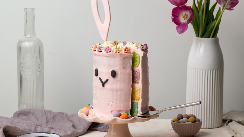 easter bunny cake on stand
