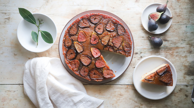 Plate of fig upside-down cake