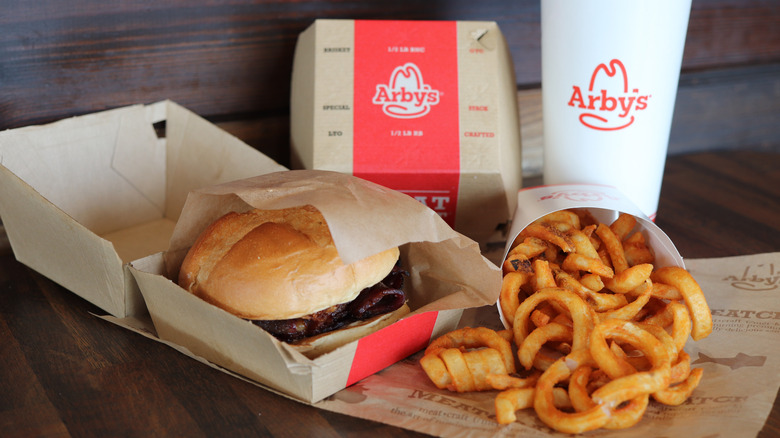 Arby's sandwich with fries and drink