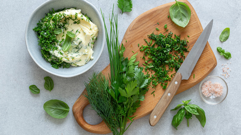 parsley and chives with butter
