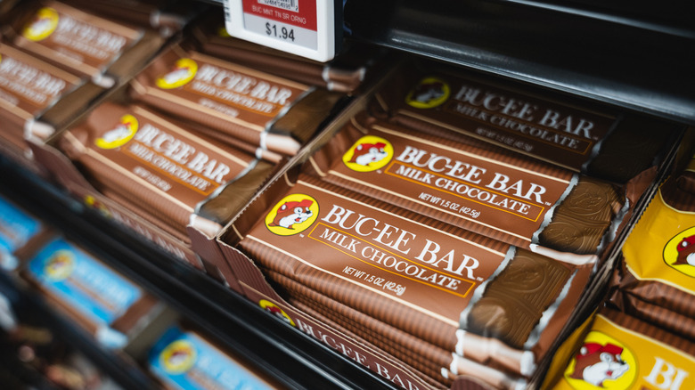 store display of Buc-ee's chocolates