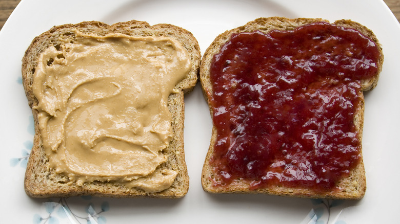 open faced PB&J sandwich