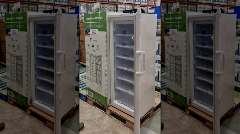 A Hamilton Beach upright freezer in a Costco warehouse