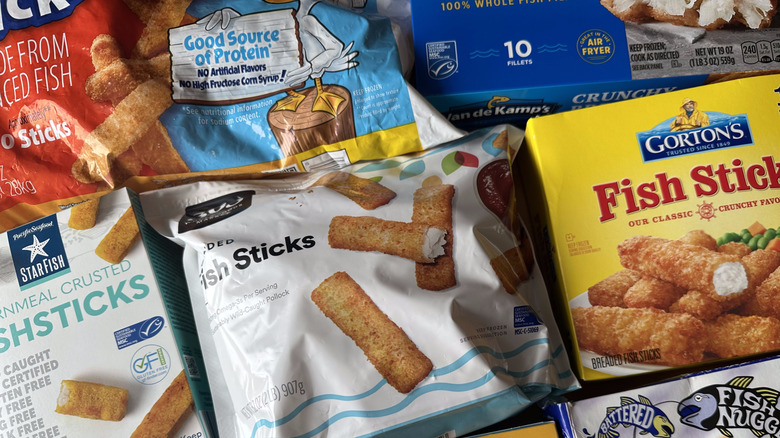 Fish stick bags on table