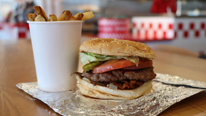 Five Guys burger, fries, and drink
