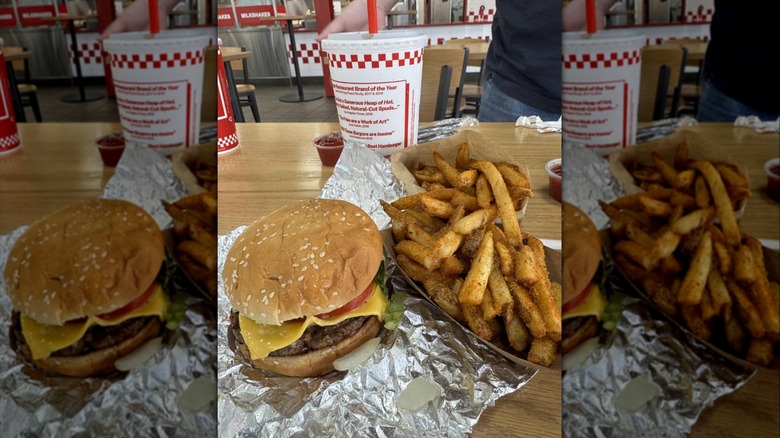 Five Guys Little Burger, small fries, and drink