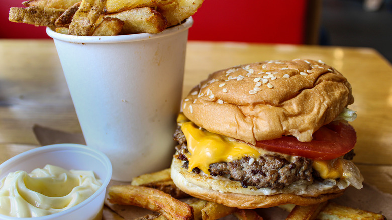 Five Guys cheeseburger and fries