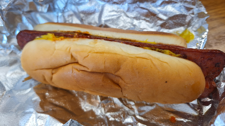 Five Guys hot dog in foil