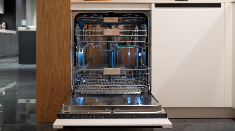 front view of open dishwasher