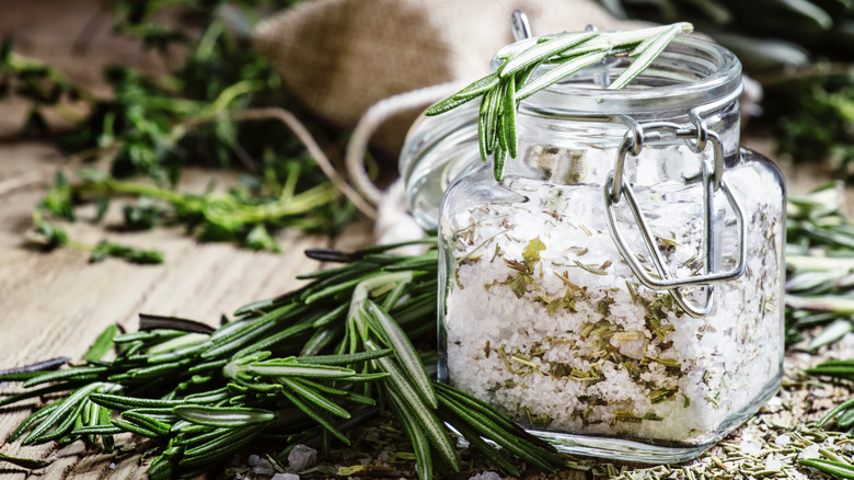 flavored salt with fresh rosemary