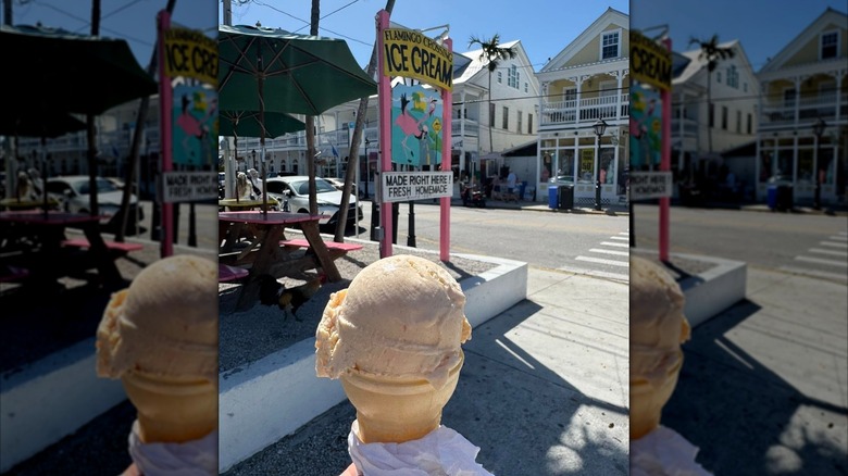 Ice cream shop in Florida Keys with a cone in front