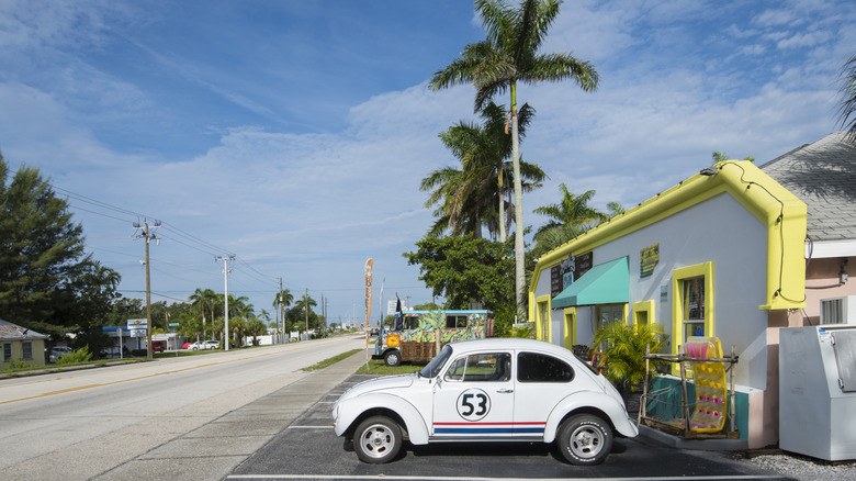 A VW Beetle parked in Cortez, Florida
