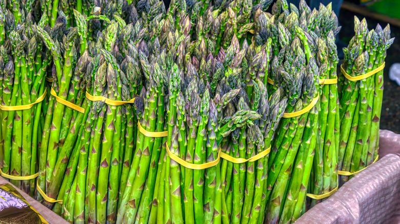 Bunches of asparagus at a market