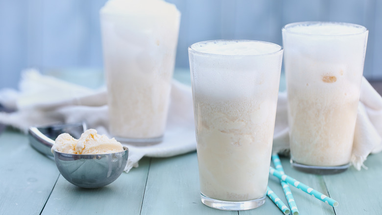 cups of milkshakes with a scoop of ice cream