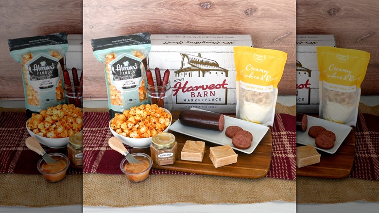 Products from Goldbelly's Taste of Iowa snack box on runner on table