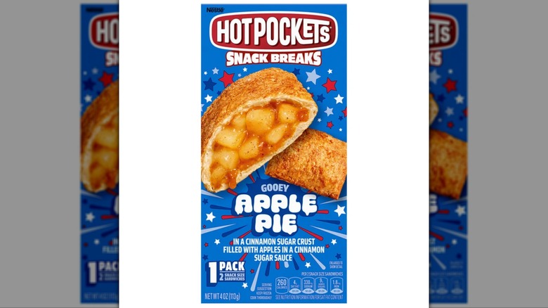 Box of Gooey Apple Pie Snack Breaks Hot Pockets on white background