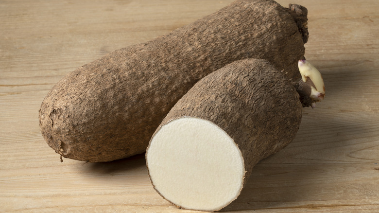 African yams on a wooden board