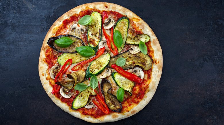 Pizza with mushrooms and eggplant