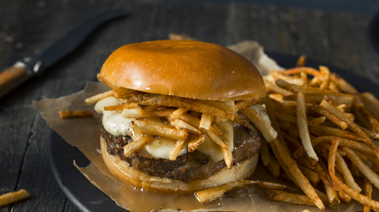poutine burger served with fries
