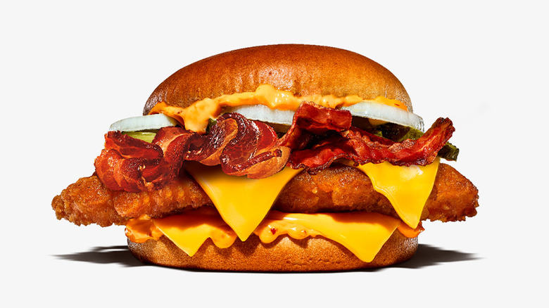 Burger King Norway Gourmet Chicken Bacon Cheese sandwich on white background