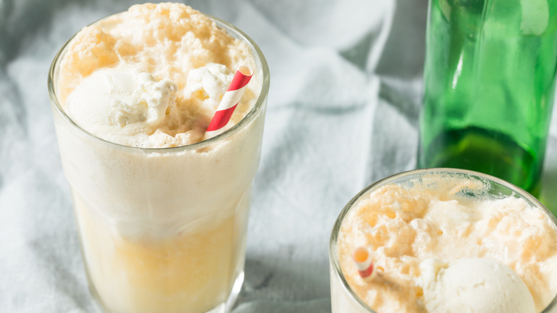 two ginger beer floats in glasses