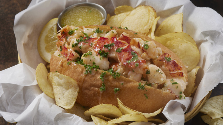 Lobster roll with chips